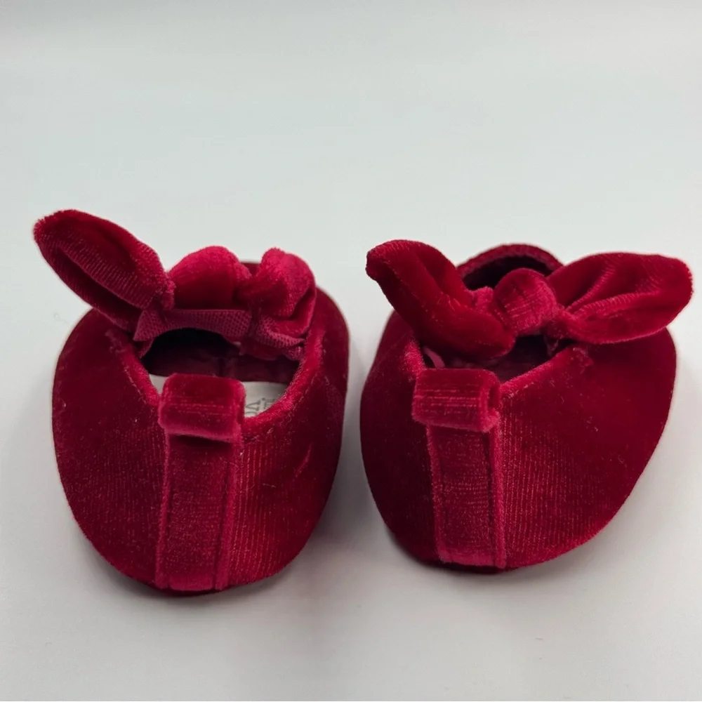 Carter’s Just One You Red Velvet Velour Baby Slip On Dress Shoes with Bows 0-3